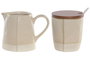 DKD Home Decor Set de Azucarero y Lechera Beige en Gres y Acacia