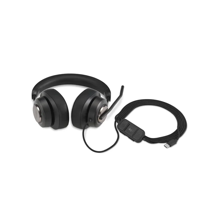 Kensington Auriculares USB-C H2000 para Videoconferencias Oficina, Diadema Negro con Cancelación de Ruido, Micrófono Boom y Controles en Cable