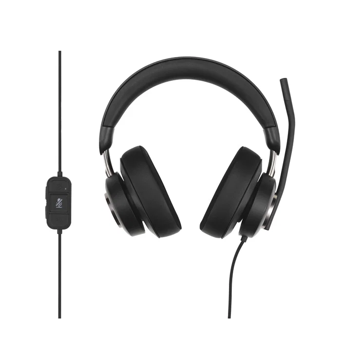Kensington Auriculares USB-C H2000 para Videoconferencias Oficina, Diadema Negro con Cancelación de Ruido, Micrófono Boom y Controles en Cable