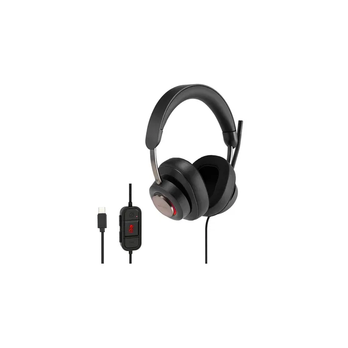 Kensington Auriculares USB-C H2000 para Videoconferencias Oficina, Diadema Negro con Cancelación de Ruido, Micrófono Boom y Controles en Cable