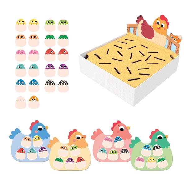 Goula Hidden Chicks - Juego de encontrar pollitos, 2 modos de juego, tableros con forma de gallina, a partir de 3 años (alemán, inglés, español, francés, italiano, portugués)