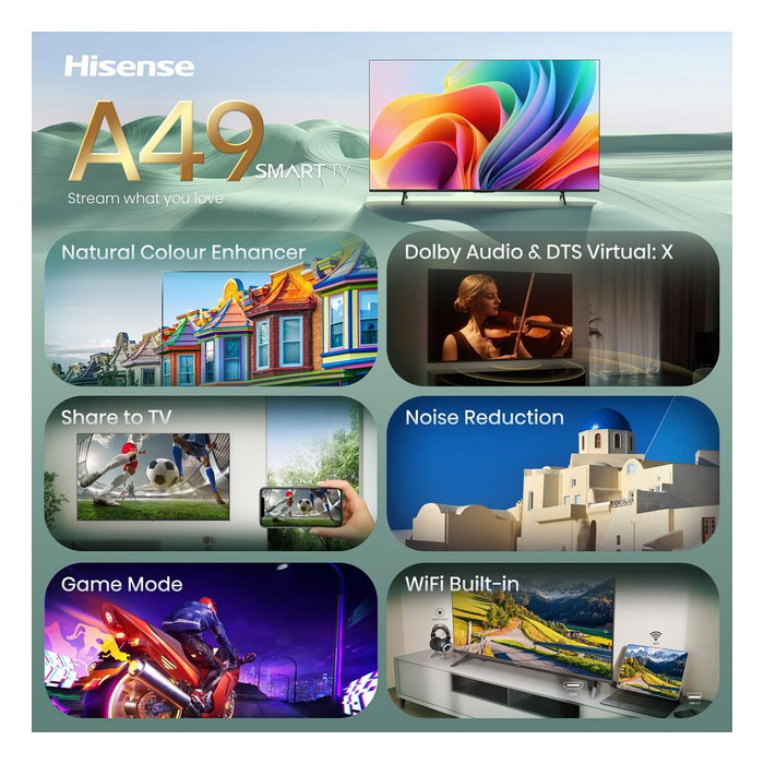 Hisense 32A49S Smart TV HD DLED 80 cm (32") 1366x768 60Hz HDMI USB LAN HDR VESA WiFi Negro