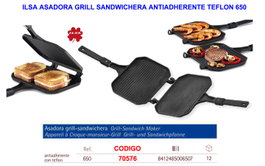 ILSA Asadora Grill Sandwichera Antiadherente Teflón 650