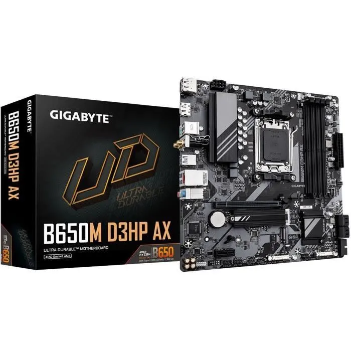 Gigabyte B650 M D3Hp AX Placa Base AMD AM5, micro ATX, Socket AM5, DDR5, PCIe 4.0, WiFi 6E, Bluetooth 5.3, 2.5GbE LAN, HDMI 2.1, DisplayPort Gigabyte B650 M D3Hp AX Placa Base AMD AM5, micro ATX, Socket AM5, DDR5, PCIe 4.0, WiFi 6E, Bluetooth 5.3, 2.5GbE LAN, HDMI 2.1, DisplayPort