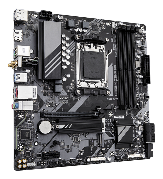GIGABYTE B650M D3HP AX Placa base para AMD Ryzen 9000/8000/7000, VRM 5+2+2, DDR5 8000MHz(OC), 2xPCIe 4.0 M.2, WiFi 6E, LAN 2.5GbE, USB 3.2 Gen 1