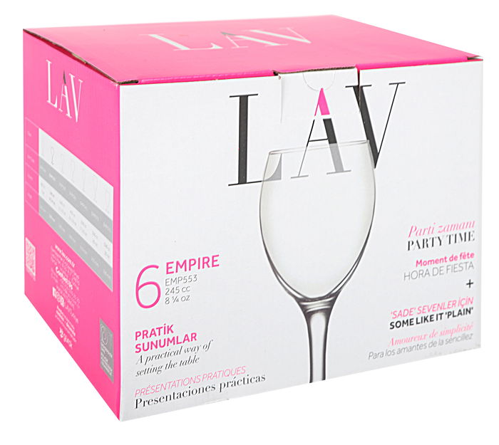 Lav Set 6 Copas Vino Empire 245 Cc Ø6.3x7x17 Cm (4 Cajas)