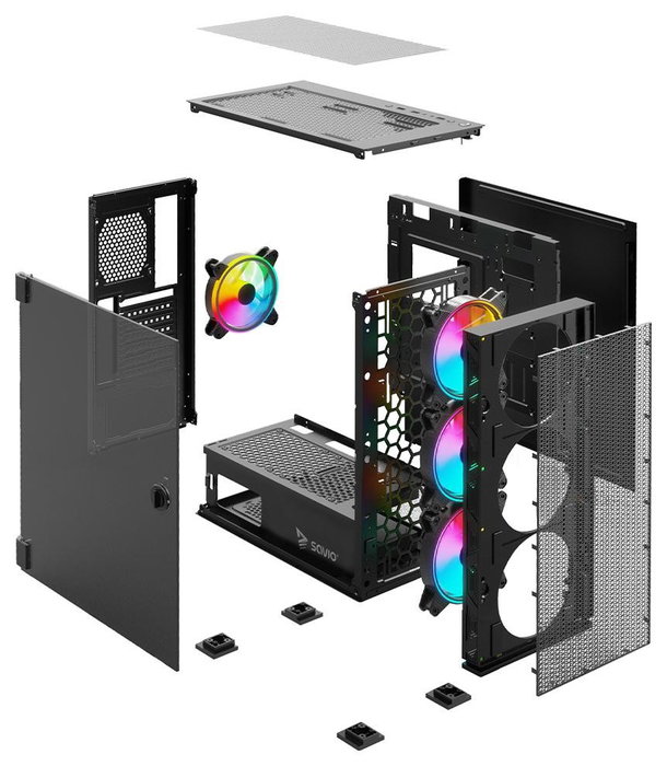 Savio Raptor X1 Torre ATX Mid-Tower, Cristal Templado, 4 Ventiladores ARGB, USB 3.0, E-ATX
