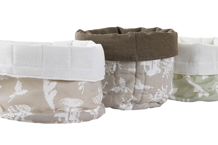 DKD Home Decor Cesta Alpino Algodón Marrón Claro Marrón Oscuro Verde Blanco 16 x 10 x 16 cm (6 Unidades)