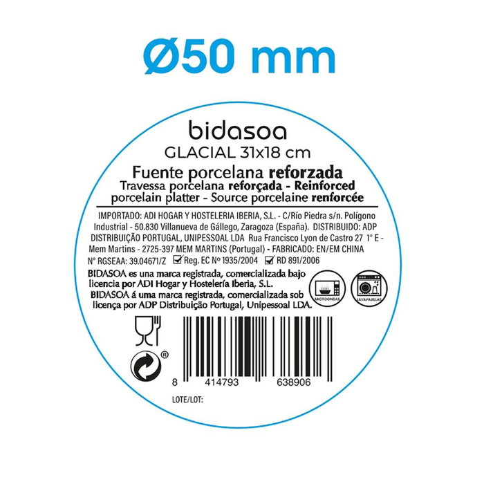 Fuente Rectangular Porcelana Glacial Bidasoa 31 X 18 cm