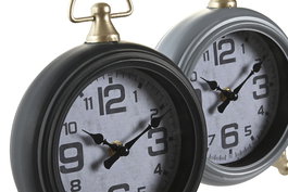 DKD Home Decor Reloj Sobremesa Tradicional Gris Negro 10 x 21 x 16 cm (2 Unidades)