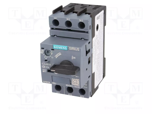Siemens 3RV20111AA10 Interruptor de protección de motor S00 1,1-1,6A Clase 10