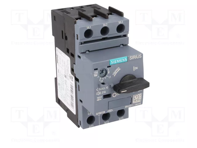 Siemens 3RV20111AA10 Interruptor de protección de motor S00 1,1-1,6A Clase 10