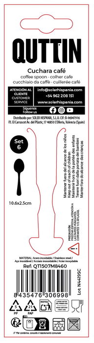 Inde Set 6 Cucharas Cafe 1.5mm 10.6x2.5cm (12 Cajas) Inde Set 6 Cucharas Cafe 1.5mm 10.6x2.5cm (12 Cajas)
