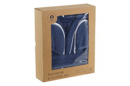 DKD Home Decor Albornoz Basicos Azul Algodon Set 2 Piezas 68 x 123 x 1 cm