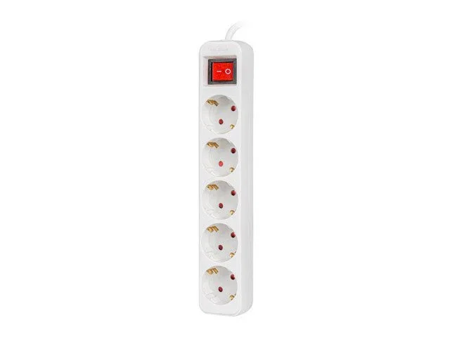 Lanberg Regleta de Sobremesa con Protección Infantil, 5 Tomas Schuko Tipo F, Cable 1.5 m, Blanco, Interruptor ON/OFF, 2500W, 10A, IP20, Interior