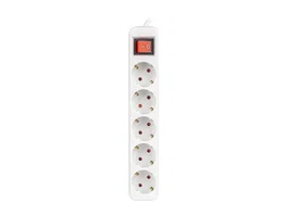 Lanberg Regleta de Sobremesa con Protección Infantil, 5 Tomas Schuko Tipo F, Cable 1.5 m, Blanco, Interruptor ON/OFF, 2500W, 10A, IP20, Interior