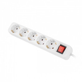 Lanberg Regleta de Sobremesa con Protección Infantil, 5 Tomas Schuko Tipo F, Cable 1.5 m, Blanco, Interruptor ON/OFF, 2500W, 10A, IP20, Interior