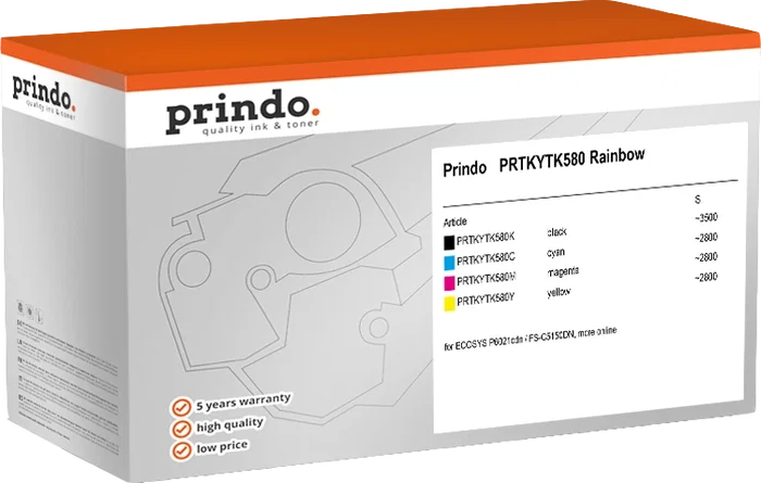 Prindo PRTKYTK580 Rainbow Classic Pack de Valor Negro, Cian, Magenta y Amarillo Prindo PRTKYTK580 Rainbow Classic Pack de Valor Negro, Cian, Magenta y Amarillo