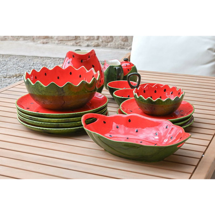 DKD Home Decor Bol de Gres Sandía Verde y Rojo 30x19,5x7,5 cm