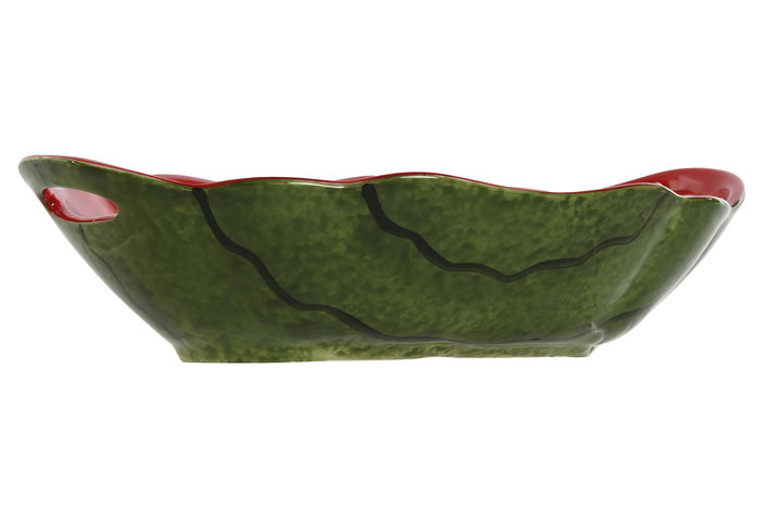 DKD Home Decor Fruits 24 Bol Tropical de Gres Verde y Rojo, Sandía, 30 x 19.5 x 7.5 cm