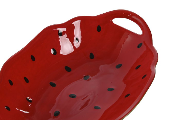 DKD Home Decor Fruits 24 Bol Tropical de Gres Verde y Rojo, Sandía, 30 x 19.5 x 7.5 cm