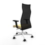 Sillón Albacete con mecanismo Sincro tapizada con Similpiel color Crema y malla color Negro. Equipado con Base poliamida blanca, Brazos 2D y Ruedas 65mm nailon