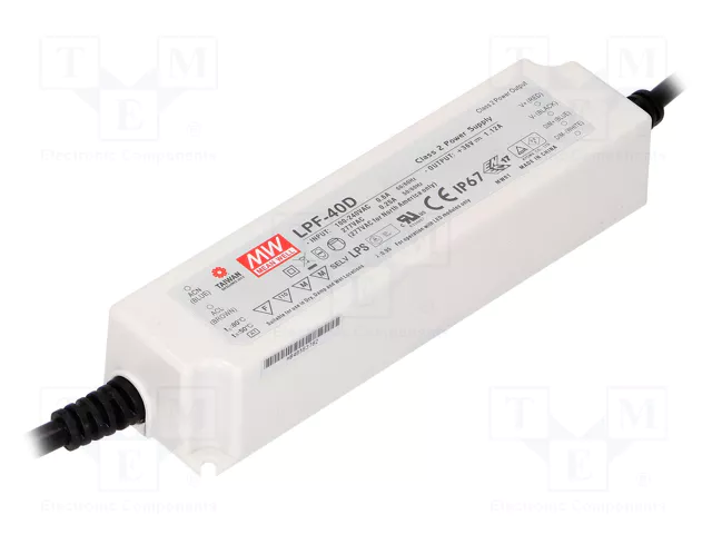 MEAN WELL LPF-40D-12 Alimentador LED 40,08W 12VDC 3,34A IP67 MEAN WELL LPF-40D-12 Alimentador LED 40,08W 12VDC 3,34A IP67