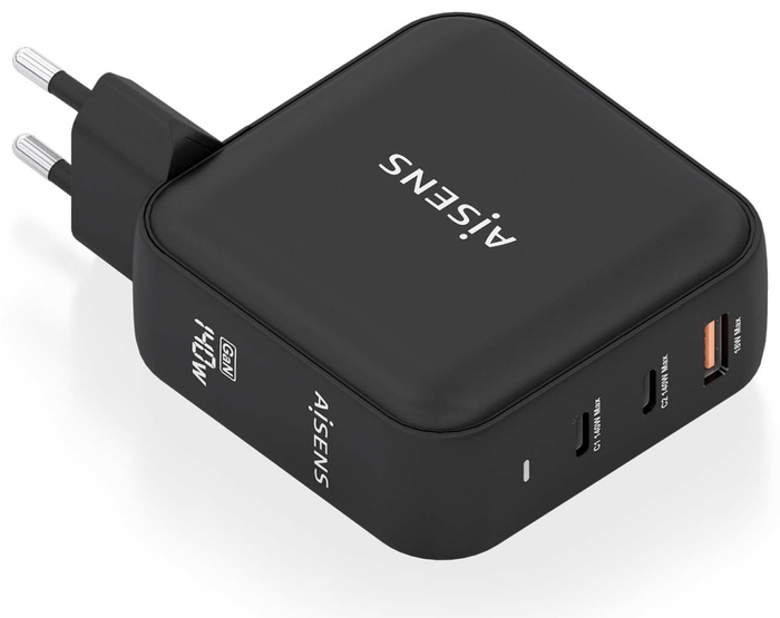 Aisens Cargador GaN 140W 2xUSB-C PD3.1 y 1xUSB-A Negro