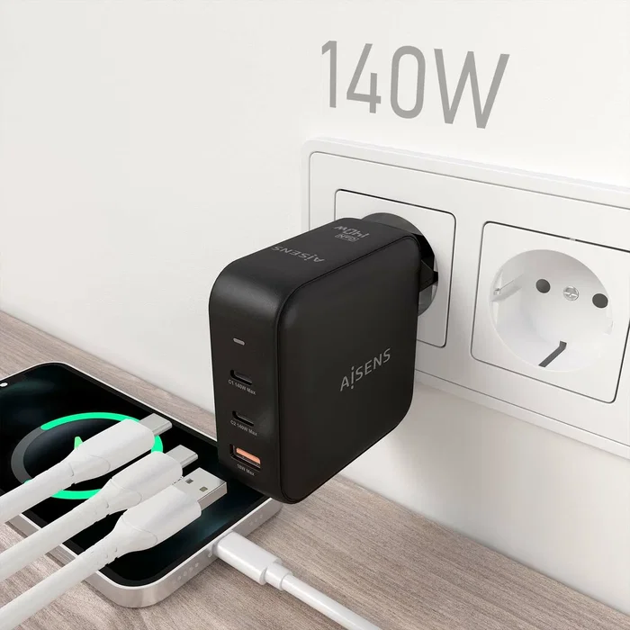 AISENS Cargador GaN 140W con 2x USB-C y 1x USB-A, Negro AISENS Cargador GaN 140W con 2x USB-C y 1x USB-A, Negro