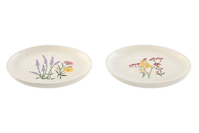 DKD Home Decor Platos de Porcelana Flower 24 Flores Multicolor