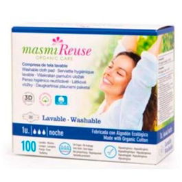 MASMI Compresa Tela Lavable Noche Con Alas Hipoalergénica Algodón Ecológico Lila