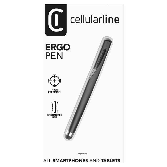 Cellularline Touch Pen Ergo - Universal, Compatible con Todos los Dispositivos Táctiles, Color Negro, Cilindro, 22 g