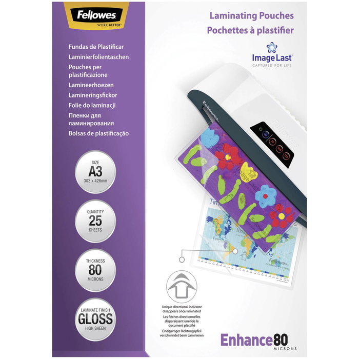 Fellowes ImageLast Fundas de Plastificar A3 80 Micras Brillo Pack de 25 Fellowes ImageLast Fundas de Plastificar A3 80 Micras Brillo Pack de 25