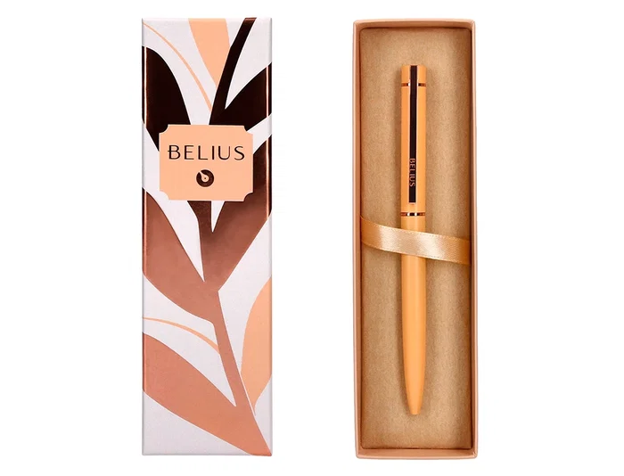 Belius Bolígrafo Rose Aluminio Naranja/Oro Rosa Tinta Azul Caja de Diseño
