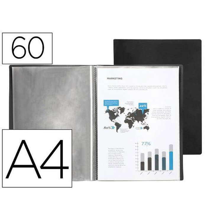 Liderpapel Carpeta Escaparate Negro Opaco con 60 Fundas DIN A4