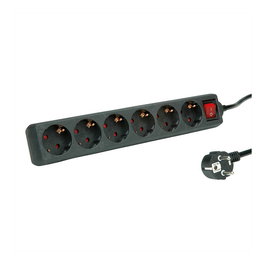 ROLINE Regleta de enchufes con 6 tomas de corriente, interruptor ON/OFF, 1.5 m, color negro para interior, 250 V, 3600 W