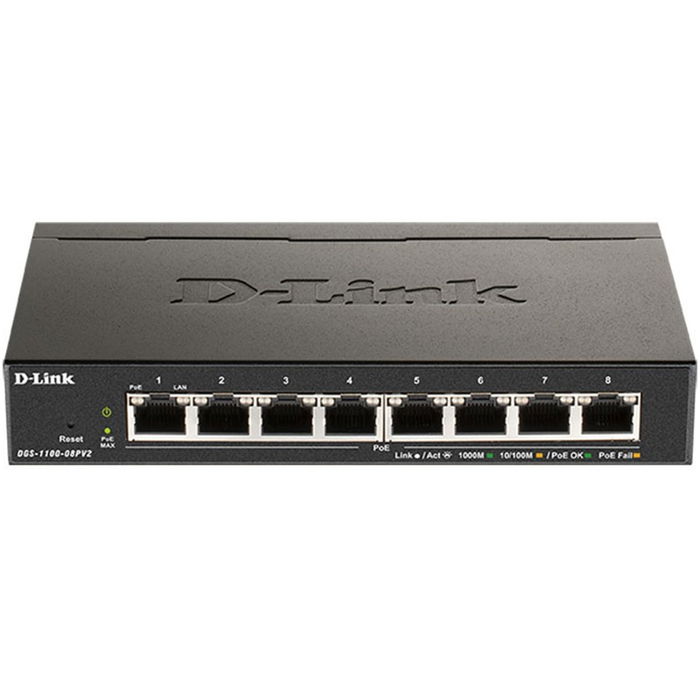 D-Link Switch Easysmart 8 Puertos Gigabit Gestionable, PoE+ 30W por Puerto, VLAN, QoS, Montaje Rack, Negro