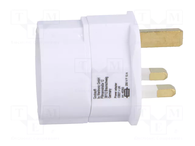 GOOBAY Adaptador de viaje con toma de tierra, blanco