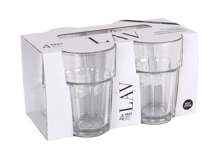 LAV Set de 4 Vasos de 365 cc, Colección Best Offer, Cristalería - Dimensiones 8.3 x 8.3 x 12 cm (12 Cajas)