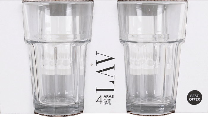 LAV Set de 4 Vasos de 365 cc, Colección Best Offer, Cristalería - Dimensiones 8.3 x 8.3 x 12 cm (12 Cajas)