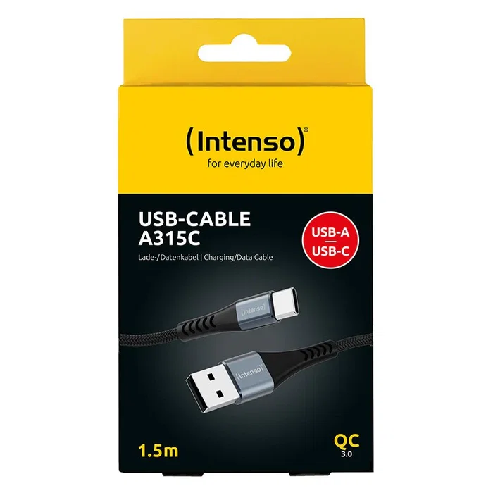 Intenso Cable USB-C A315C de Datos y Carga Rápida 60W, 1.5 m, Negro