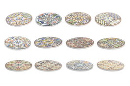 DKD Home Decor Posavasos Mediterraneo Amarillo Blanco Dolomite Corcho 72 Unidades 11 x 11 cm