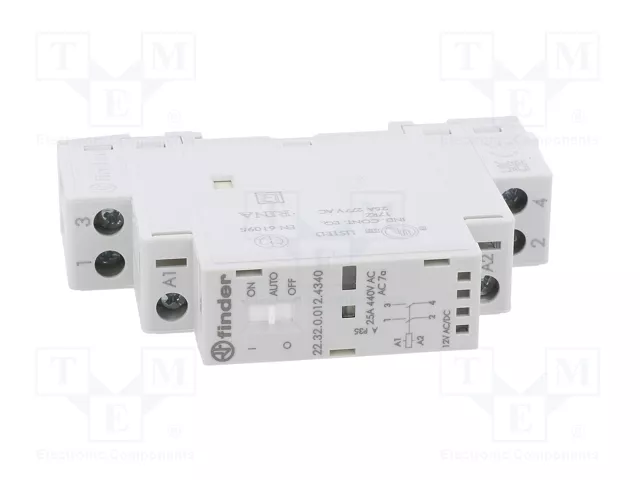 FINDER Contactor de Instalación Modular 2-polar 25A 12VAC/12VDC FINDER Contactor de Instalación Modular 2-polar 25A 12VAC/12VDC