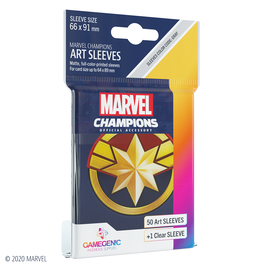 Gamegenic Fundas Oficiales para Cartas de Juego Marvel Champions Captain Marvel - 50 fundas ilustradas a todo color sin borde tamaño estándar