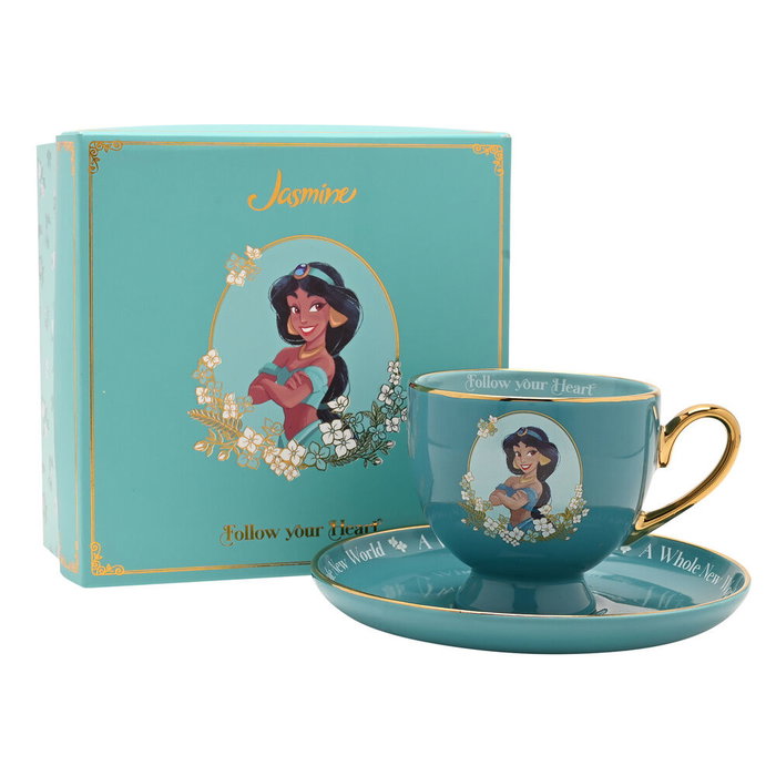 WIDDOP & CO Taza y Platillo Jasmine Princesas Disney, Turquesa, Follow Your Heart