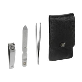 Zwilling Set de Manicura de 3 Piezas con Estuche de Cuero Negro