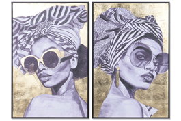 DKD Home Decor Cuadro Lienzo Chica Gafas Pack de 2