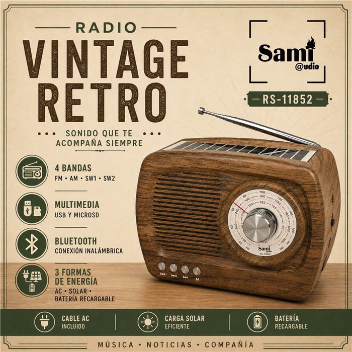 SAMI Radio Sami Vintage 3bandas corriente/solar/batería