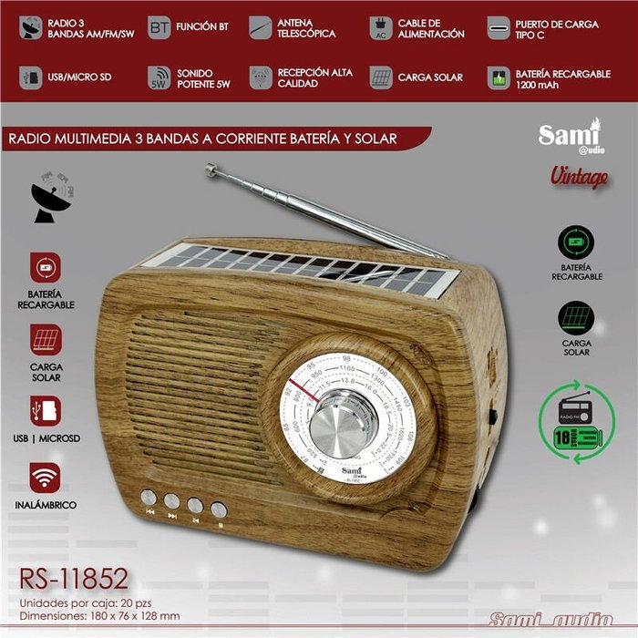 SAMI Radio Sami Vintage 3bandas corriente/solar/batería