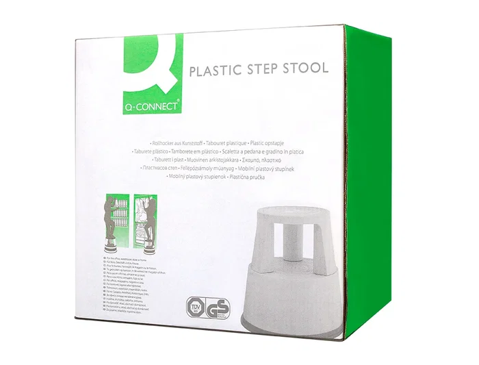 Q-connect Taburete con Ruedas Retráctiles ABS Gris Dos Niveles Soporta 150kg Ø43.5x43cm